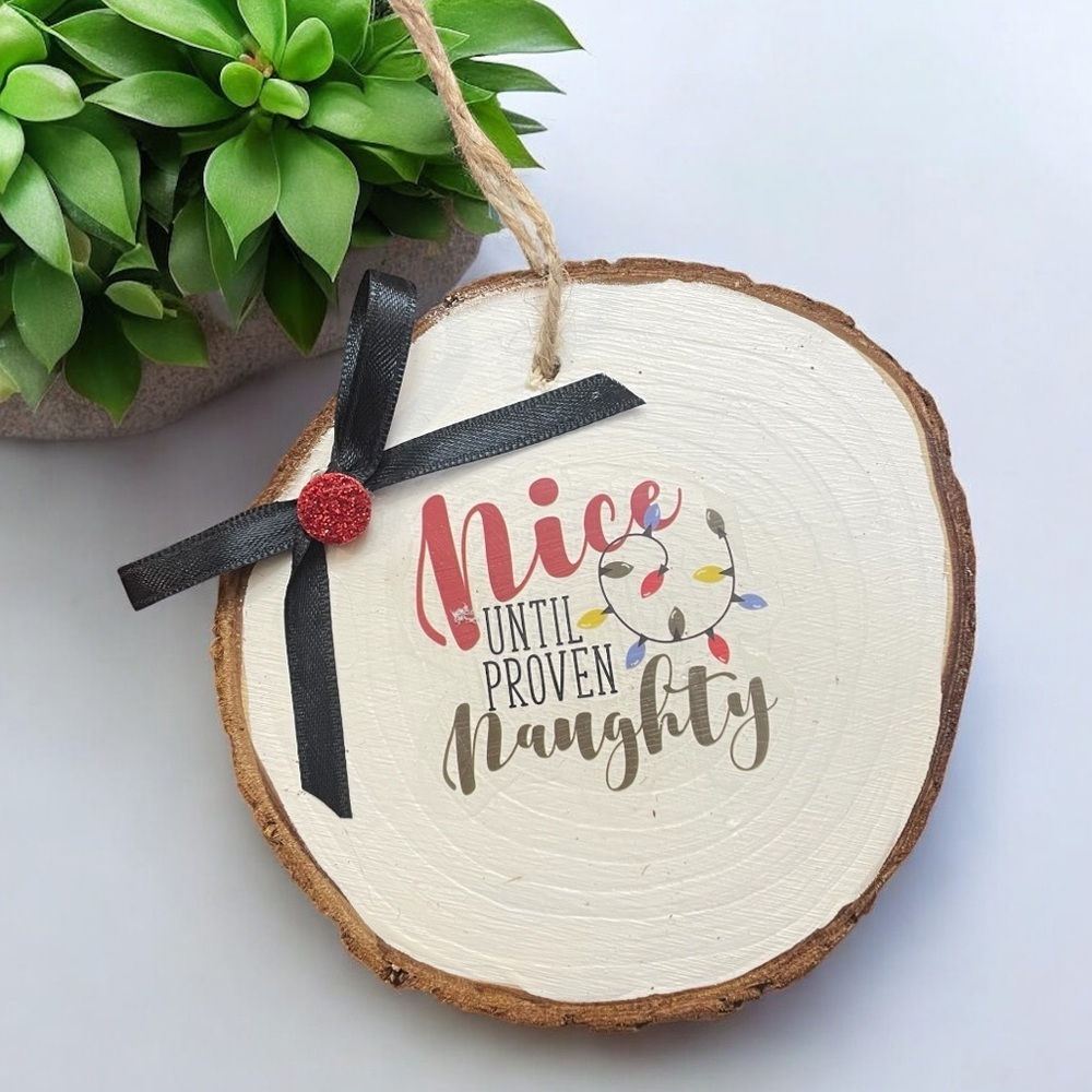 Handmade Decorative Wooden Christmas Ornament with Bow
